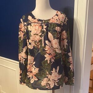 Talbots Navy and Pink Floral Blouse